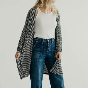 CJLA "Sailor" Kimono Cardigan, Black Stripe